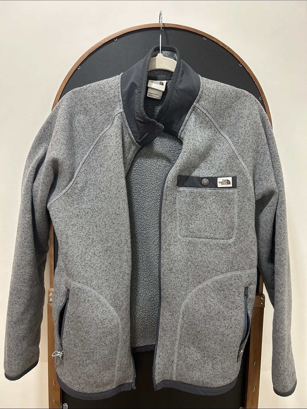 The North Face Heather Gray Fleece Jacket with Dark Trim